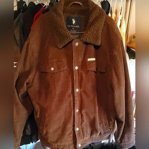 Mens US POLO ASSN. BROWN CORDUROY TRUCKERS SHERPA JACKET